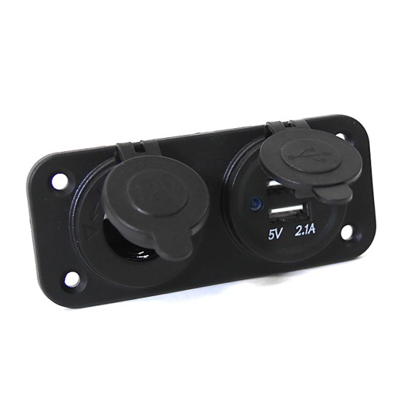 Панель с USB-разъемом NEKEKE 5В/2.4А и прикуривателем, черная Панель с USB-разъемом NEKEKE 5В/2.4А и прикуривателем, черная