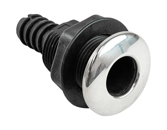 Разъем водосброса пластиковый с крышкой из нержавеющей стали под шланг 16 мм, черный