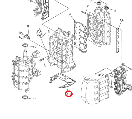 Прокладка под блок Yamaha F80-100 (68V-11351-00) (PREMARINE)