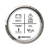 Указатель аварийной сигнализации двигателя, белый циферблат, нержавеющий ободок, д. 52 мм, Marine Rocket Указатель аварийной сигнализации двигателя, белый циферблат, нержавеющий ободок, д. 52 мм, Marine Rocket