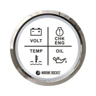 Указатель аварийной сигнализации двигателя, белый циферблат, нержавеющий ободок, д. 52 мм, Marine Rocket