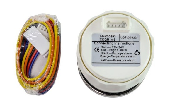 Указатель аварийной сигнализации двигателя, белый циферблат, нержавеющий ободок, д. 52 мм, Marine Rocket