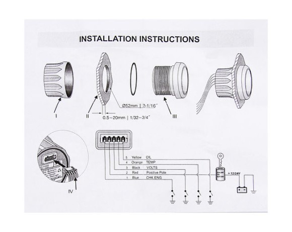Указатель аварийной сигнализации двигателя, белый циферблат, нержавеющий ободок, д. 52 мм, Marine Rocket