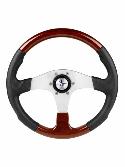 Рулевое колесо EVO MARINE 2 обод черный/коричневый, спицы серебряные д. 355 мм