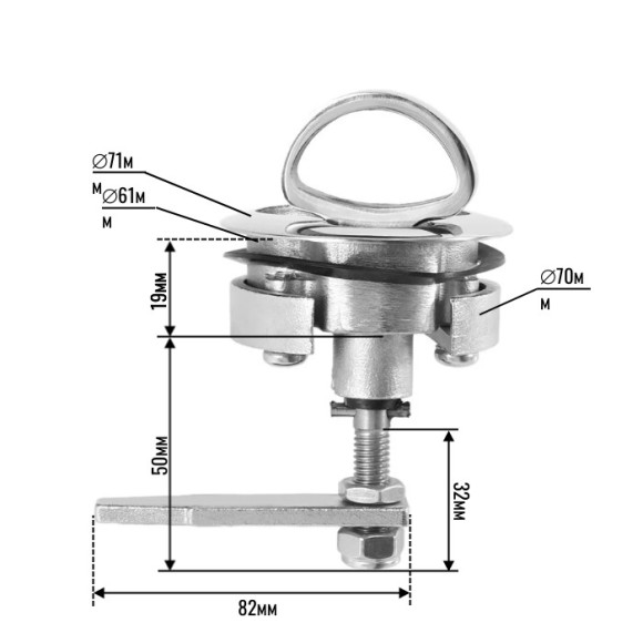 Ручка потайная с поворотным замком SUNFINE, 60 мм