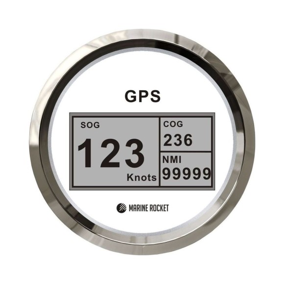 GPS-спидометр электронный, белый циферблат, нержавеющий ободок, выносная антенна, д. 85 мм, Marine Rocket
