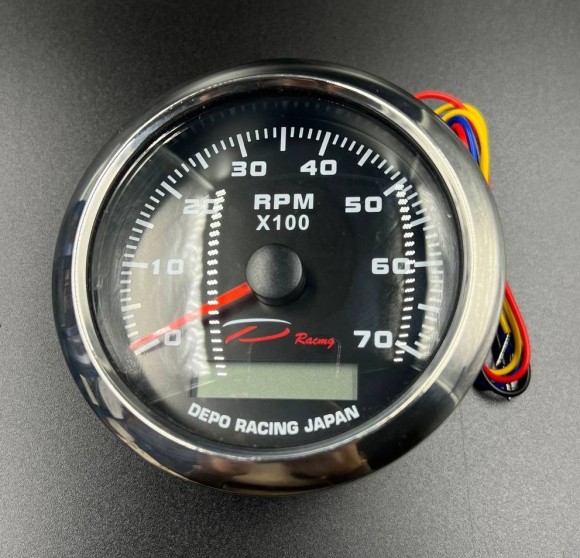 Тахометр 0-7000 об/мин д.85мм (черный, хромированный ободок) (DEPO) Тахометр 0-7000 об/мин д.85мм (черный, хромированный ободок) (DEPO)