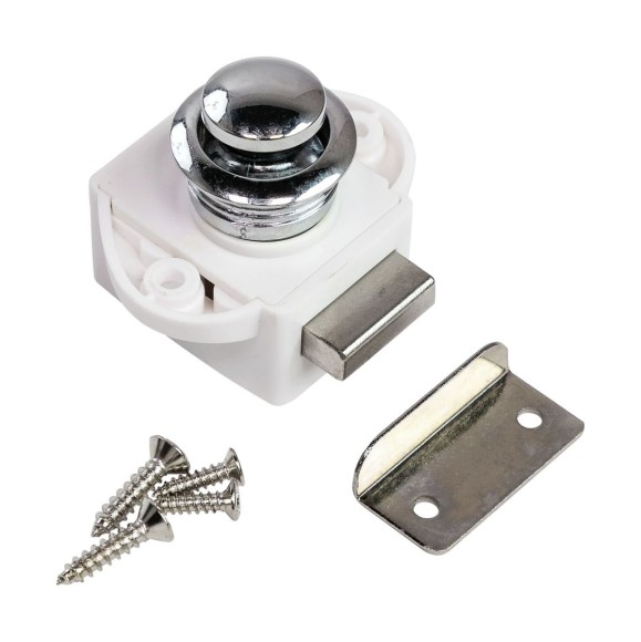 Замок дверной врезной, хромированный, белый корпус, D20мм