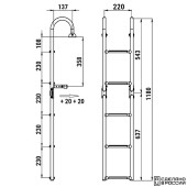 Трап складной с горизонтальным креплением, 5 белых ступени (ширина 220 мм.)