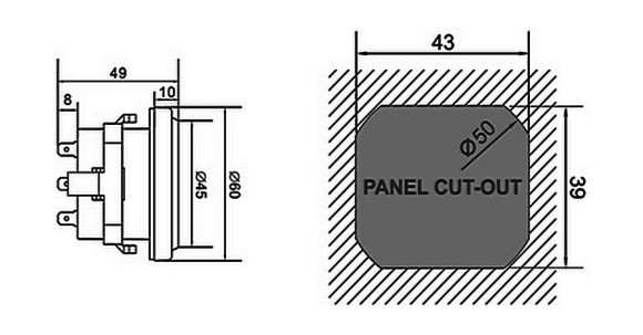 Тахометр универсальный со счетчиком моточасов, подсветкой и внешним питанием, провод 4,5 м Тахометр универсальный со счетчиком моточасов, подсветкой и внешним питанием, провод 4,5 м