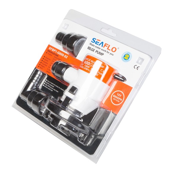 Помпа водооткачивающая SeaFlo трюмная, 12V 600 галлон/час, патрубок 19 мм Помпа водооткачивающая SeaFlo трюмная, 12V 600 галлон/час, патрубок 19 мм