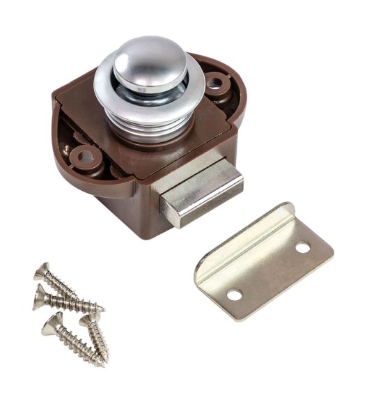 Замок дверной врезной, жемчуженый хром, коричневый корпус, D20мм