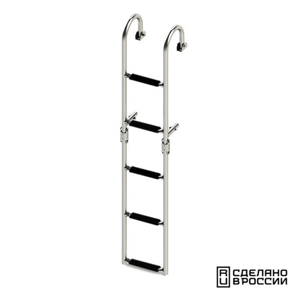 Трап складной с горизонтальным креплением, 5 черных ступени (ширина 220 мм.)