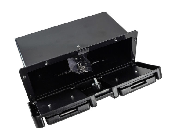 Ящик для мелочей врезной, с замком и складным подстаканником, черный Ящик для мелочей врезной, с замком и складным подстаканником, черный