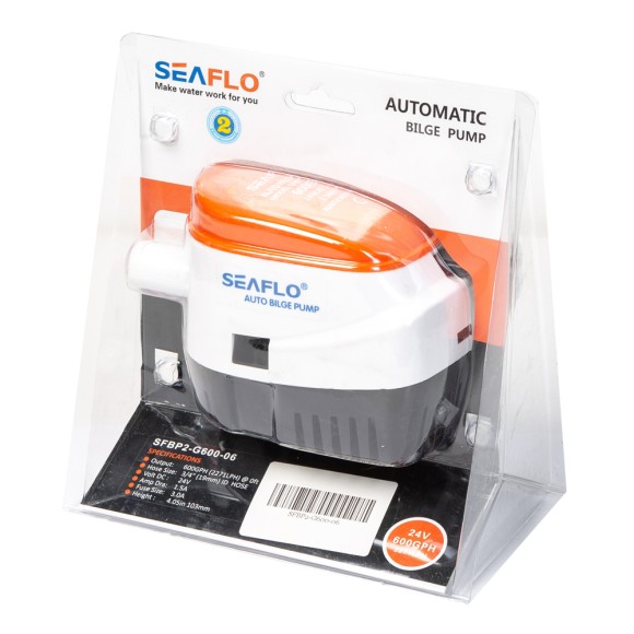 Помпа водооткачивающая автоматическая SeaFlo трюмная, 24V 600 галлон/час, патрубок 19 мм Помпа водооткачивающая автоматическая SeaFlo трюмная, 24V 600 галлон/час, патрубок 19 мм