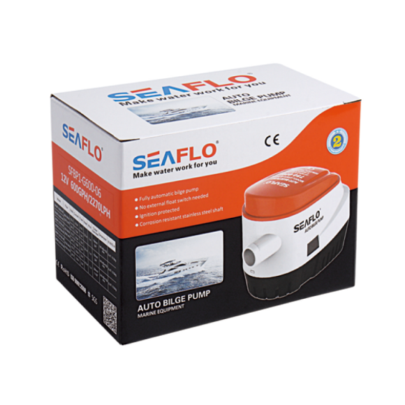 Помпа водооткачивающая автоматическая SeaFlo трюмная, 24V 600 галлон/час, патрубок 19 мм Помпа водооткачивающая автоматическая SeaFlo трюмная, 24V 600 галлон/час, патрубок 19 мм