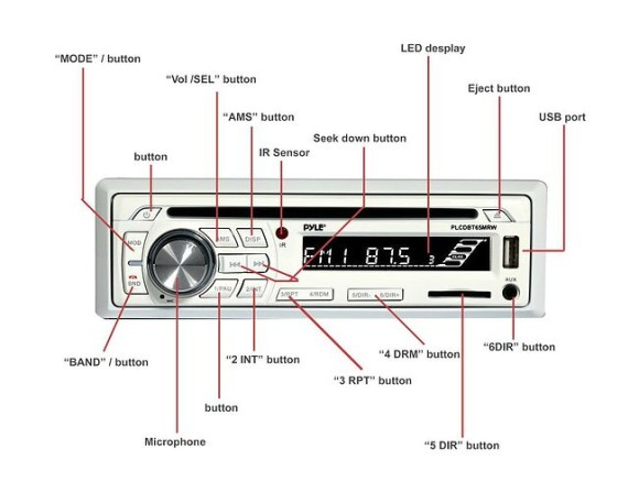 Морская акустика 1DIN PYLE PLCDBT65MRW, комплект