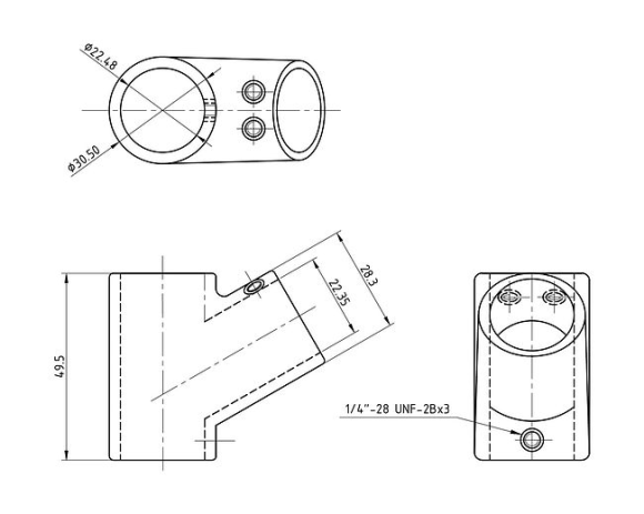 Тройник леера 7/8" (22,2 мм), 60 град Тройник леера 7/8" (22,2 мм), 60 град