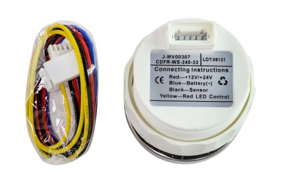 Указатель уровня топлива светодиодный, белый циферблат, нержавеющий ободок, д. 52 мм, Marine Rocket