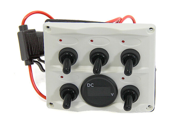 Панель бортового питания 5 переключателей, индикация, вольтметр, белая