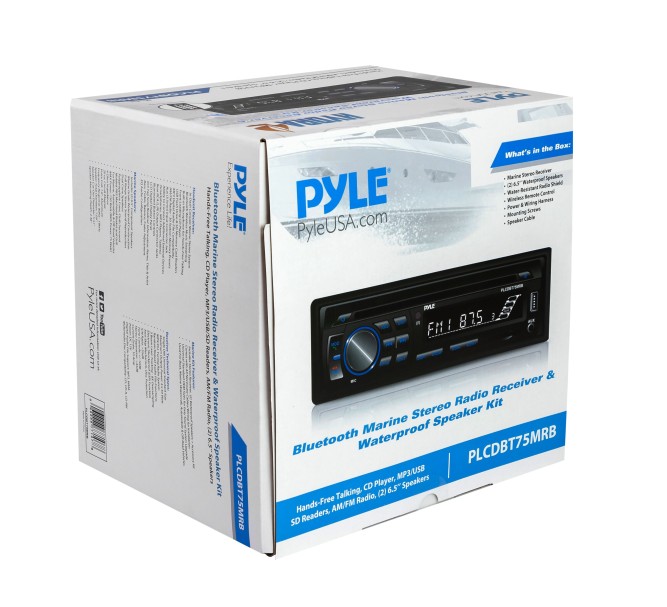 Морская магнитола 1DIN PYLE PLCDBT75MRB, комплект