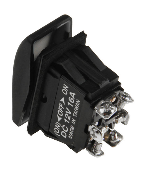 Переключатель трехпозиционный (ON)-OFF-ON 12 В/16А 6Р с подсветкой без фиксации 1 положения