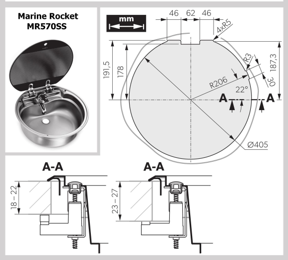 Мойка круглая, стеклянная крышка, Marine Rocket