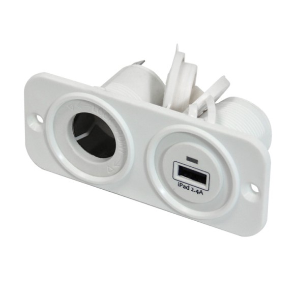 Панель с USB-разъемом 5В/2.4А и прикуривателем, белая Панель с USB-разъемом 5В/2.4А и прикуривателем, белая
