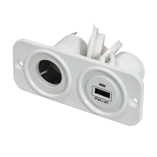 Панель с USB-разъемом 5В/2.4А и прикуривателем, белая