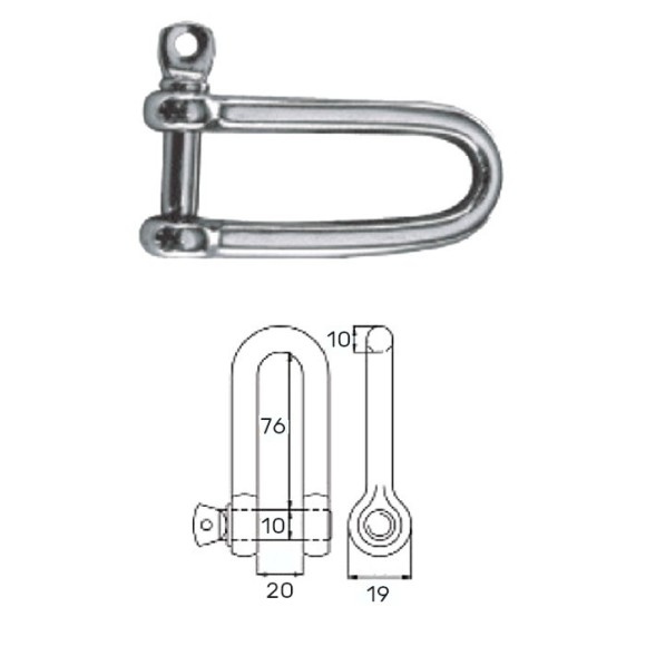 Скоба такелажная удлиненная с винтовым пальцем 10 мм сталь AISI 316