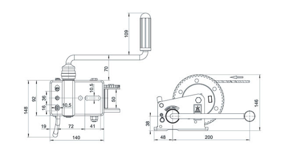 Лебедка для прицепа BASIC 500кг, со съемной рукояткой, с фалом 7м AL-KO
