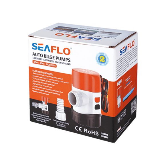 Помпа водооткачивающая автоматическая SeaFlo трюмная, 12V 600 галлон/час, патрубок 19/25/29 мм