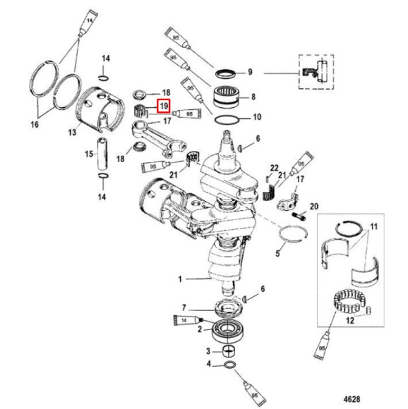 Подшипник (ролик насыпной) игольчатый Mercury 70-115 (29шт.) (818391001; 9-51213; G-16250; 010-142-2