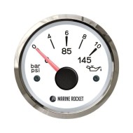 Указатель давления масла 0-10 бар, белый циферблат, нержавеющий ободок, д. 52 мм, Marine Rocket