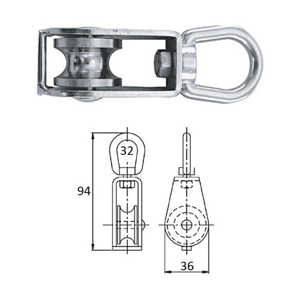 Блок 1-шкив. со скобой 32 мм Блок 1-шкив. со скобой 32 мм