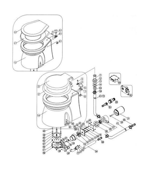 Унитаз с электрической помпой 24 В Унитаз с электрической помпой 24 В
