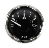 Указатель давления масла 0-5 бар, черный циферблат, нержавеющий ободок, д. 52 мм, Marine Rocket Указатель давления масла 0-5 бар, черный циферблат, нержавеющий ободок, д. 52 мм, Marine Rocket