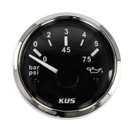 Указатель давления масла 0-5 бар, черный циферблат, нержавеющий ободок, д. 52 мм, Marine Rocket