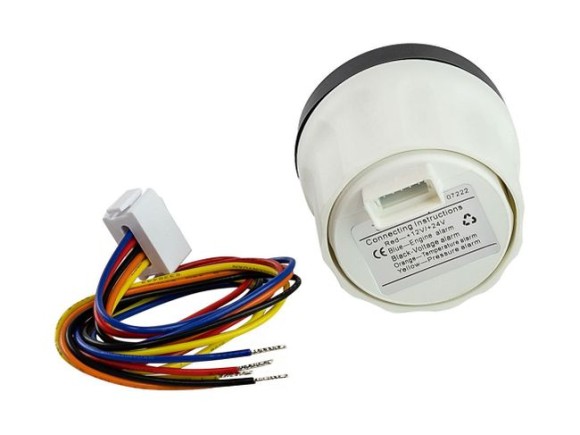 Указатель аварийной сигнализации двигателя, черный циферблат, черный ободок, д. 52 мм, Marine Rocket