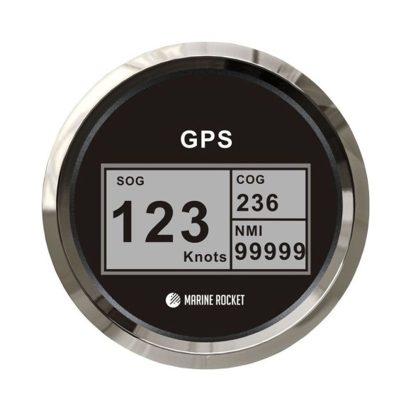 GPS-спидометр электронный, черный циферблат, нержавеющий ободок, выносная антенна, д. 85 мм, Marine Rocket