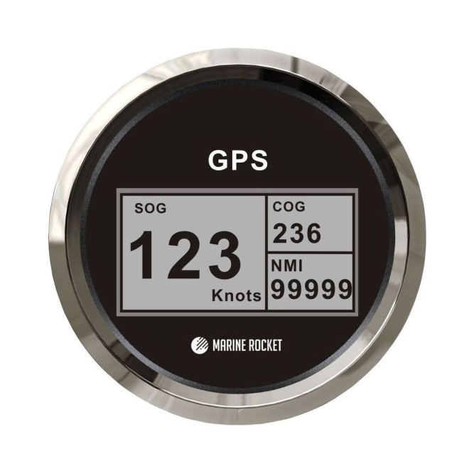 GPS-спидометр электронный, черный циферблат, нержавеющий ободок, выносная антенна, д. 85 мм, Marine Rocket