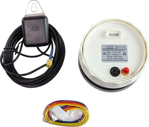 GPS-спидометр электронный, черный циферблат, нержавеющий ободок, выносная антенна, д. 85 мм, Marine Rocket