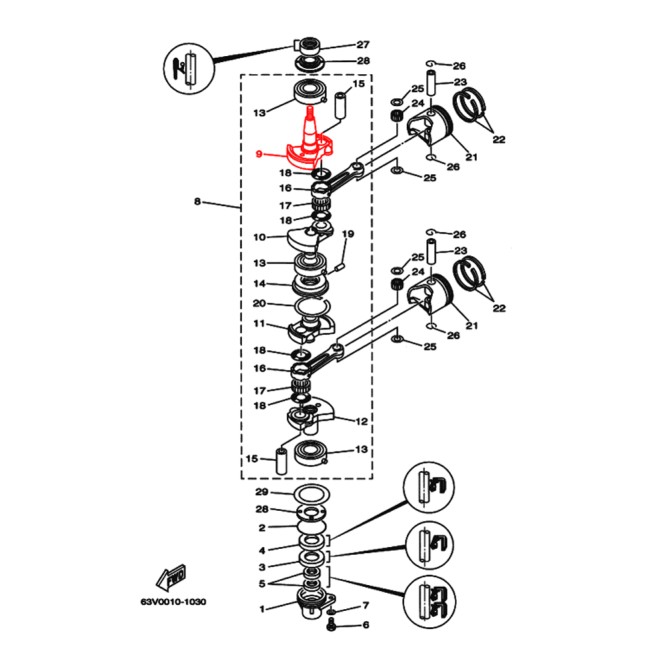 Щека (кривошип) коленвала Skipper для Yamaha 9.9,13.5,15 Щека (кривошип) 1