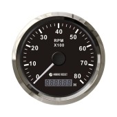 Тахометр 0-8000 об/мин со счетчиком моточасов делитель 0.5-250, черный циферблат, нержавеющий ободок, Marine Rocket Тахометр 0-8000 об/мин со счетчиком моточасов делитель 0.5-250, черный циферблат, нержавеющий ободок, Marine Rocket