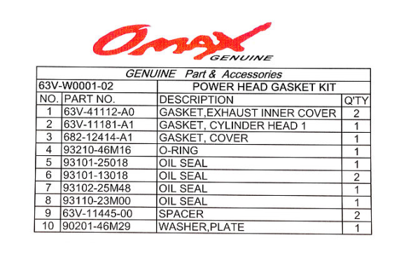 Ремкомплект прокладок блока Yamaha 9.9F/15F, Omax Ремкомплект прокладок блока Yamaha 9.9F/15F, Omax