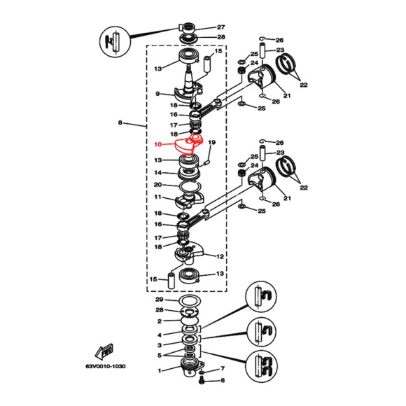 Щека (кривошип) коленвала Skipper для Yamaha 9.9,13.5,15 Щека (кривошип) 2