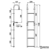 Трап складной с горизонтальным креплением, 5 черных ступени (ширина 270 мм.)