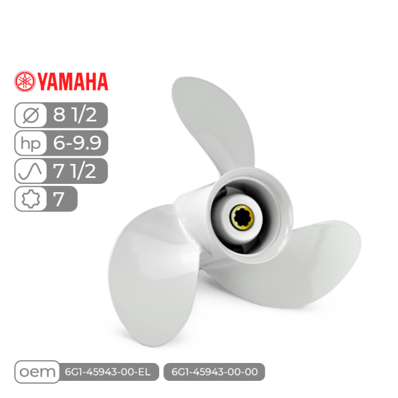 Винт гребной  Skipper для Yamaha 6-9,9HP алюминиевый, диаметр - 8 1/2", шаг 7 1/2"