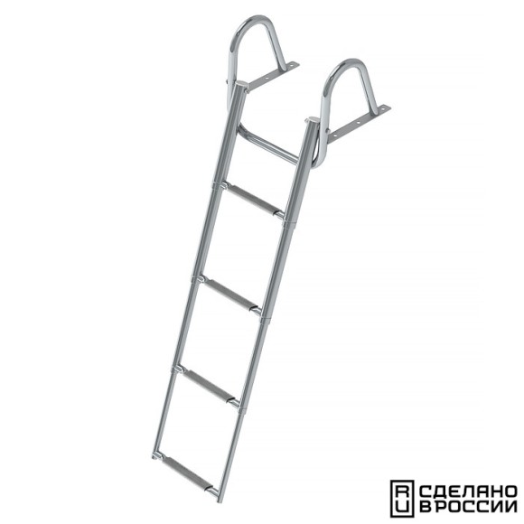 Трап телескопический с поручнем, 4 серых ступеней (ширина 350 мм.)