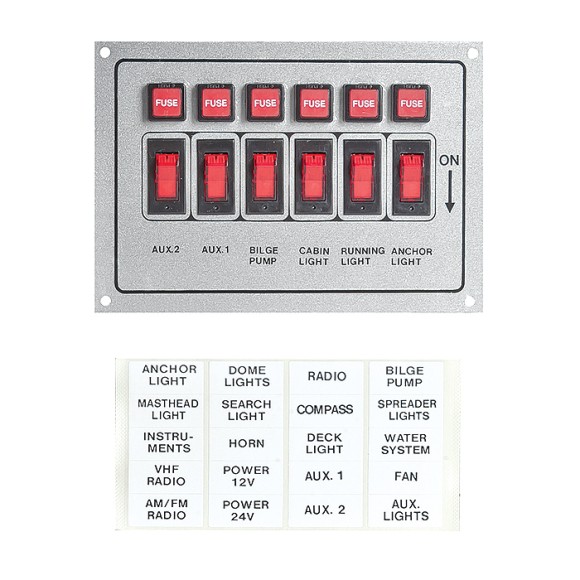 Панель переключателей 6шт горизонтальная серая из алюминия Панель переключателей 6шт горизонтальная серая из алюминия